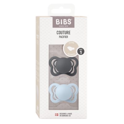 Set 2 suzete Bibs Couture Silicon tetina anatomica 0 luni + IronBaby Blue