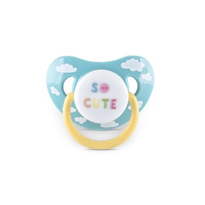 Set 2 suzete din silicon moale cu capac si tetina rotunda 6 luni+ Yellow Blue