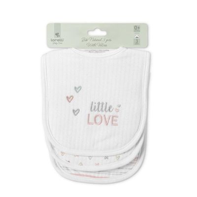 Set 3 bavete bumbac, Lorelli, inchidere cu velcro, potrivit pentru hranire si in perioada eruptiei dentare, Pink