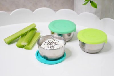 Set 3 recipiente mini Melii bleu mint lime din inox cu capac silicon