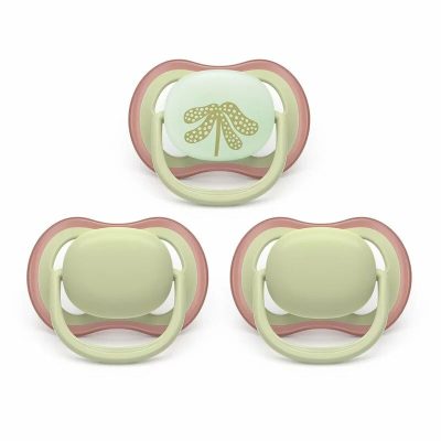 Set 3 suzete bebelusi, Philips Avent, Ultra Air Day & Night, Ortodontice, Silicon moale, Ventilate, Senzatie naturala, Fara BPA, 6-18 luni, Bej/Palmier