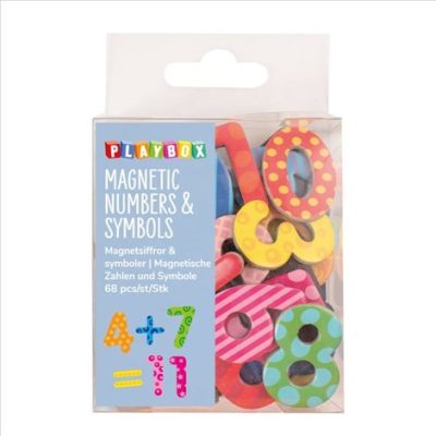 Set 68 numere si simboluri magnetice din carton rezistent, 3.6 cm inaltime, 3.2 mm grosime, colorate
