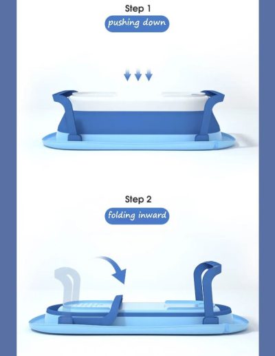 Set Cadita pliabila Little Mom Blue cu termometru integrat, hamac, picioare anti-derapante, dop evacuare, fara bpa, varsta recomandata 0 luni+