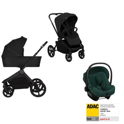 Set Carucior 3 in 1, Lionelo, Freya Black Onyx + Scoica testata ADAC i-Size Astrid, Green