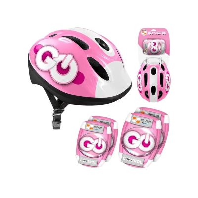 Set casca protectie, genunchiere si cotiere, Stamp, Skids Control, Sigure si confortabile, Reglabile, Conform cu EN1078, Marime 50/56 cm, 3 ani+, Roz