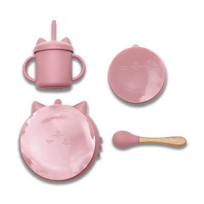 Set de hranire din silicon natural 4 piese 6 luni+ Pink