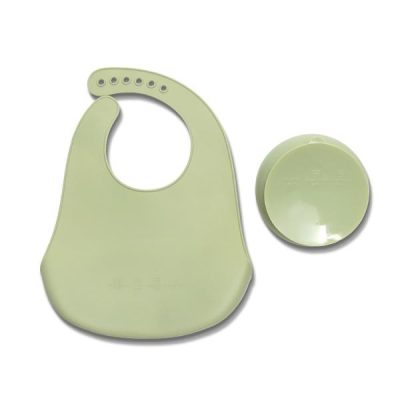 Set de hranire din silicon natural, contine bol cu vacuum si baveta, 6 luni+, Fresh Green