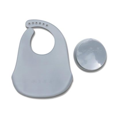 Set de hranire din silicon natural, contine bol cu vacuum si baveta, 6 luni+, Grey