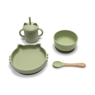 Set de hranire din silicon natural, Lorelli, 4 piese, 6 luni+, Fresh Green