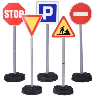 Set joaca educativ, 5 indicatoare rutiere, Inaltime 77 cm, 3 ani +, Multicolor