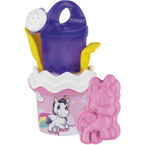 Set jucarii pentru apa si nisip Unicorn, cu galetusa, sita, stropitoare si unelte