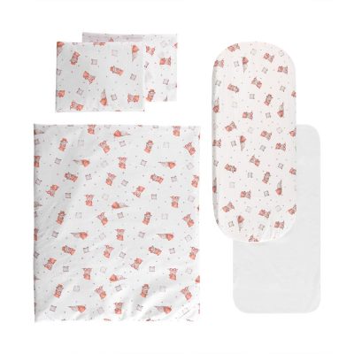 Set lenjerie pentru carucior Lorelli Bears  Pillows Beige cu 6 piese si protectie impermeabila