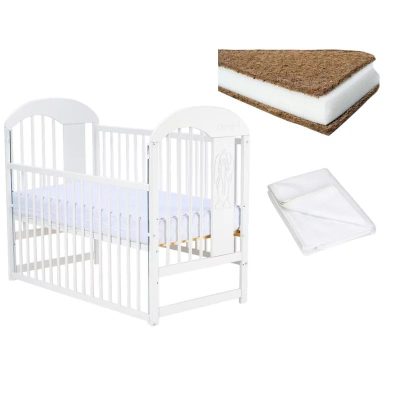 Set Patut din lemn 120x60 cm, Saltea Cocos Confort 120x60 cm si Protectie impermeabila Qmini