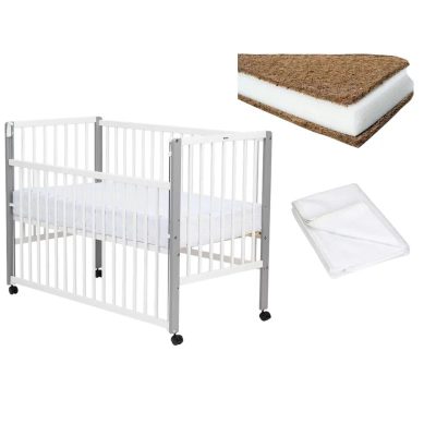 Set Patut din lemn cu laterala culisanta, Saltea Cocos Confort II si Protectie impermeabila Qmini