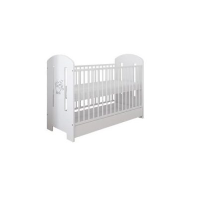 Set Patut din lemn cu sistem 3 bare detasabile si somiera reglabila pe 3 nivele de inaltime Ptilou Elefantel alb + Saltea cu husa detasabila din microfibra 10 cm grosime Nichiduta Cocos Comfort +