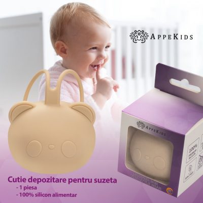 Suport pentru suzeta din silicon AppeKids The Little Bear Bubble Beige