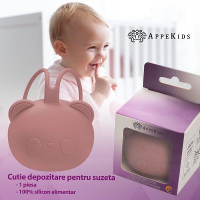 Suport pentru suzeta din silicon AppeKids The Little Bear Old Rose