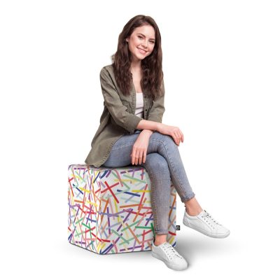 Taburet Updeco cub XL Confetti fundal alb
