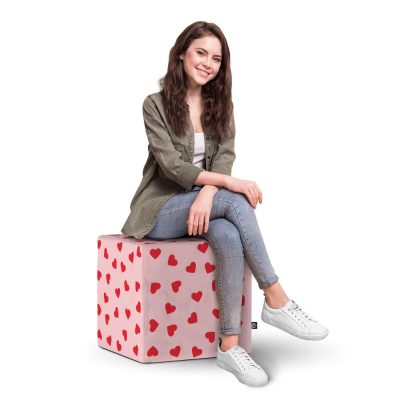 Taburet Updeco cub XL Inimi fundal roz