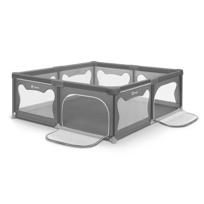Tarc de joaca copii, Lionelo, Willow XL,180 x 200 cm, Include geanta de transport, Din plasa, Cu doua intrari laterale si fermoar, Cu ventuze pentru stabilitate, Conform cu EN 12227:2010, Gri