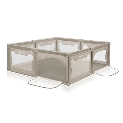 Tarc de joaca copii, Lionelo, Willow XL,180 x 200 cm, Include geanta de transport, Din plasa, Cu doua intrari laterale si fermoar, Cu ventuze pentru stabilitate, Conform cu EN 12227:2010, Bej