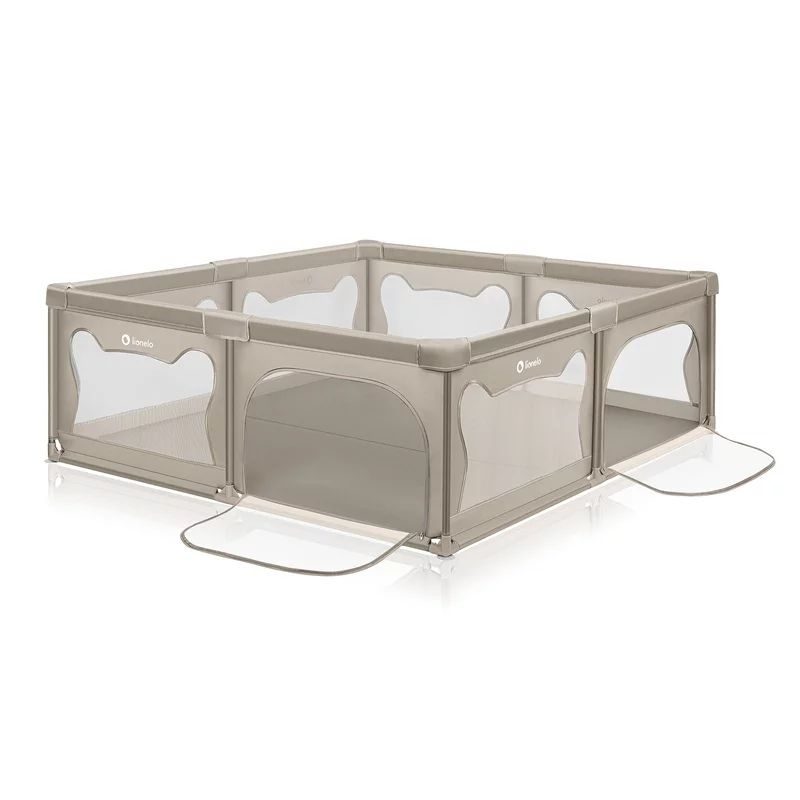 Tarc de joaca copii, Lionelo, Willow XL,180 x 200 cm, Include geanta de transport, Din plasa, Cu doua intrari laterale si fermoar, Cu ventuze pentru stabilitate, Conform cu EN 12227:2010, Bej