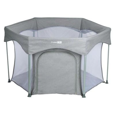 Tarc de joaca, FreeON, Hexagon, Pliabil, Intrare cu fermoar, Cu geanta de transport, 117 x 74 cm, Grey