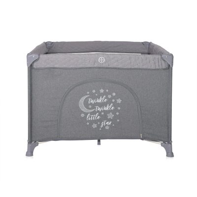 Tarc de joaca pentru copii Lorello Sunny Playground Cool Grey Star deschidere laterala cu fermoar, geanta de transport