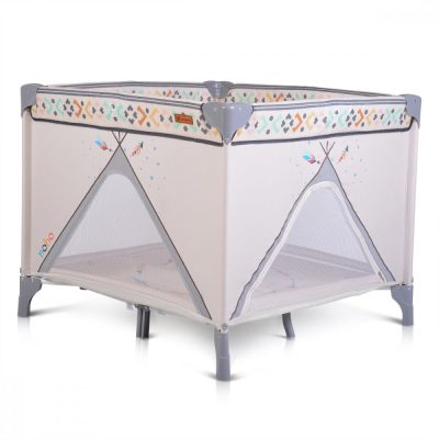 Tarc de joaca pentru copii Cangaroo Boho Beige 99x99 cm,pliabil compact,cadru metalic,pereti din plasa,include saltea si geanta transport