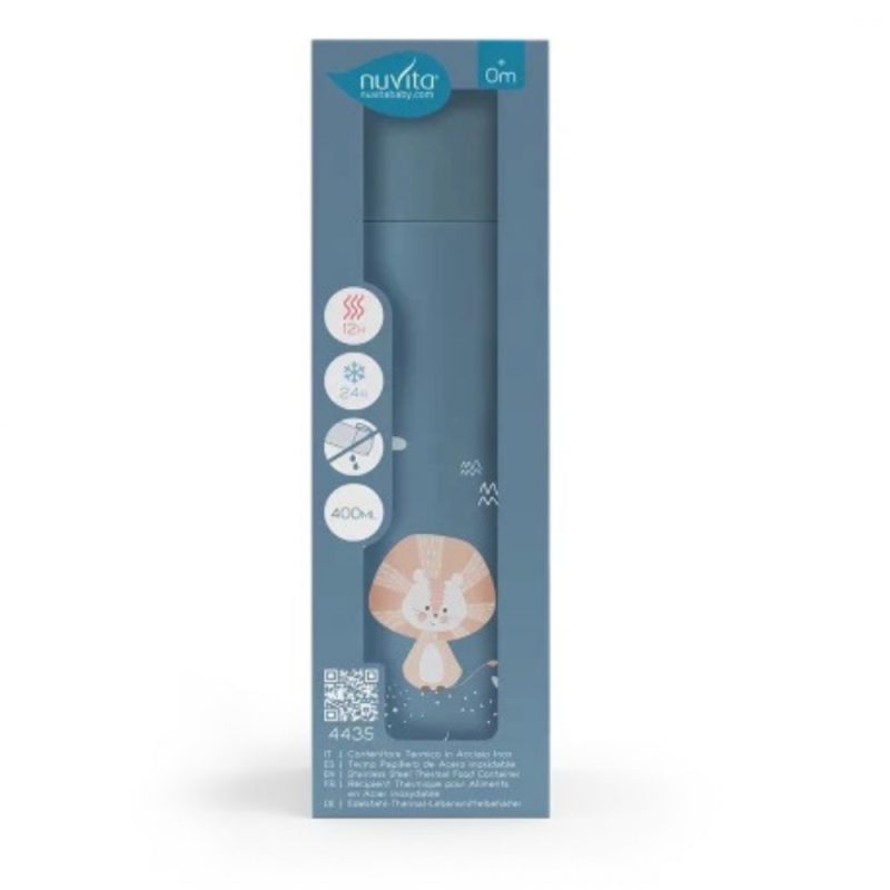 Termos din otel inoxidabil Nuvita Powder Blue cu 2 recipiente interne 400 ml