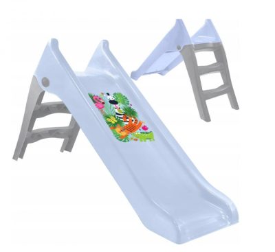 Tobogan pentru copii Mochtoys Pastel Blue cu sistem de atasare furtun apa, Scara si baza larga, Material durabil si robust, Utilizare interiorexterior
