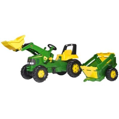 Tractor cu pedale pentru copii Rolly Toys John Deere cu cupa si remorca