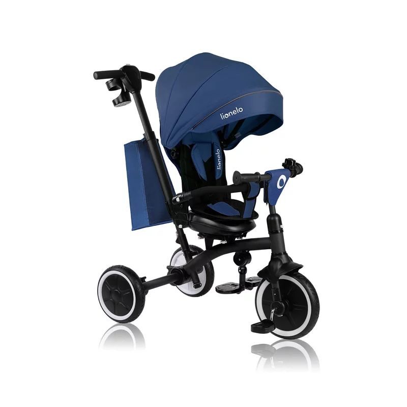 Tricicleta copii, Lionelo, Tris Plus, Pliabila, Multifunctionala, Pana la 25 kg, Inclinare spatar in fata si in spate, Suport picioare, Control al directiei, Scaun reversibil, Rotire 360 grade, Conform cu EN71, 9 luni-5 ani, Albastru