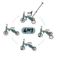 Tricicleta multifunctionala, Petite&Mars, Drift, 4 in 1, Vehicul de impins, Bicicleta, Cu maner detasabil si reglabil, Sezut ergonomic, Roti din cauciuc, Pana la 25 kg, 1.5-5 ani, Misty Green