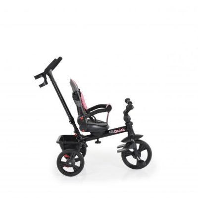 Tricicleta pentru copii Byox Quick Pink cu roti EVA, sezut reversibil, suport pentru picioare, frana pe rotile din spate si maner cu control al directiei