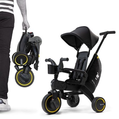 Tricicleta pentru copii Doona Liki Trike Midnight Editie limitata, ultrapliabila in 3 secunde, spatar reglabil,copertina cu protectie UV, frana de picior si roti din cauciuc Eva