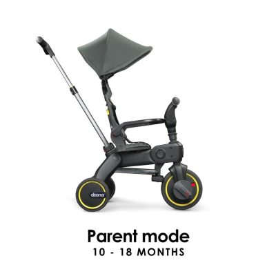 Tricicleta pentru copii Doona Liki Trike S1 Slate Green pliabila, cu spatar reglabil, suport pentru picioare, maner cu control al directiei, roti EVA si copertina