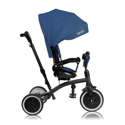 Tricicleta pentru copii Lionelo Tris Plus Albastru Ultrapliabila, Multifunctionala, Pana la 25 kg, Inclinare spatar in fata si in spate, Suport picioare, Control al directiei, Scaun reversibil, Rotire 360 grade, Conform cu EN