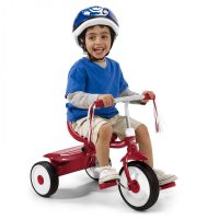 Tricicleta pentru copii Radio Flyer Fold 2 Go Red pliabila, cu scaun reglabil in inaltime, in functie de varsta, roti silentioase, panglici decorative si compartiment pentru depozitare