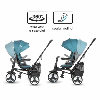 Tricicleta ultrapliabila Coccolle Spectra Plus Premium Line, Scaun reversibil, Copertina XXL, Cos accesorii, 2 seturi suport picioruse, Sistem roata libera, Roti cauciuc EVA, Atlantic Blue