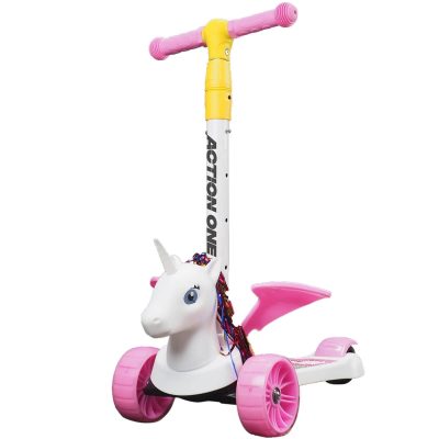 Trotineta cu roti luminoase si late Flying Unicorn, Action One, Roz