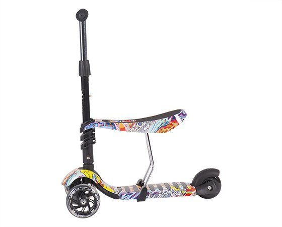 Trotineta evolutiva Scooter 3 in 1 Ride and Skate Scretch cu roti luminoase,ghidon si scaun reglabile,rulmenti ABEC-7,recomandata de la 18 luni