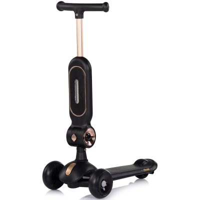 Trotineta pentru copii Chipolino Bloomi black, cu sezut, 3 roti cu lumini, ghidon reglabil, greutate admisa 50 kg