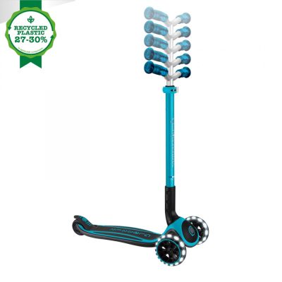 Trotineta pentru copii Globber Ace Lights, ghidon reglabil 5 nivele, greutate maxima 100 kg, rulmenti ABEC 9, culoare albastra