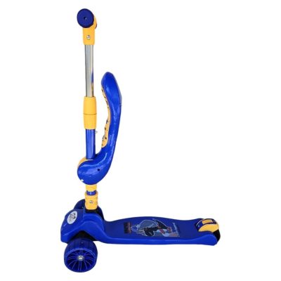 Trotineta pentru copii Novokids Mini Scooter 8010 Albastru 2 in 1, cu roti luminoase din silicon, melodii, 3 roti, pliabila, maner reglabil, greutate suportata 50 kg
