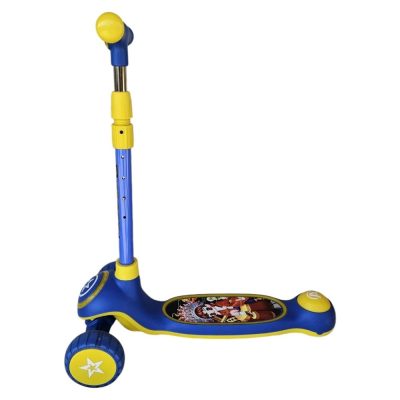 Trotineta pentru copii Novokids Mini Scooter 9080 Albastru cu roti luminoase din silicon, melodii si lumini, 3 roti, pliabila, maner reglabil pe inaltime, greutate suportata 50 kg