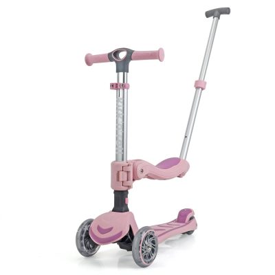 Trotineta pliabila cu 3 roti luminoase, ghidon reglabil si scaun detasabil, 3 in 1, Kick'n Roll, S6 Eco, Roz
