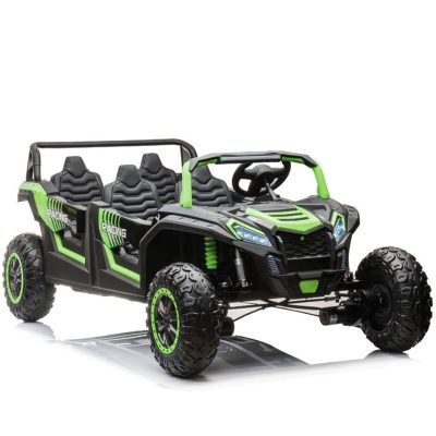 UTV electric pentru copii, 4 locuri, Kinderauto Racing 600W, 24V 20Ah, premium, roti moi EVA, scaun tapitat, verde